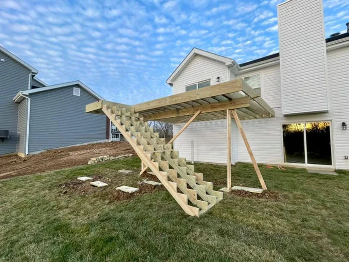 Wooden deck in backyard